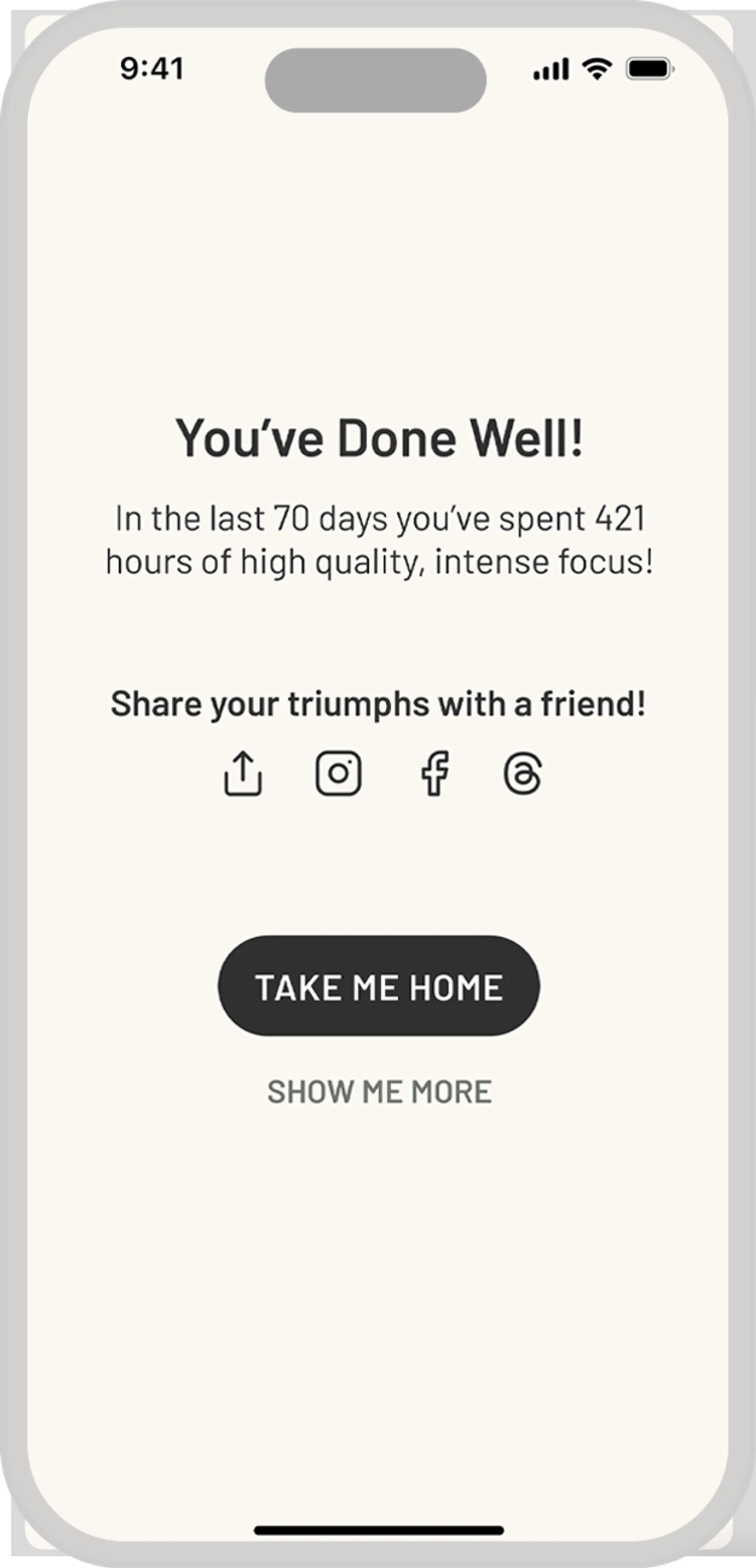 Initial screen for a basic Pomodoro timer, consisting of 4 - 25 minute active and 5 - 1 minute rest periods.