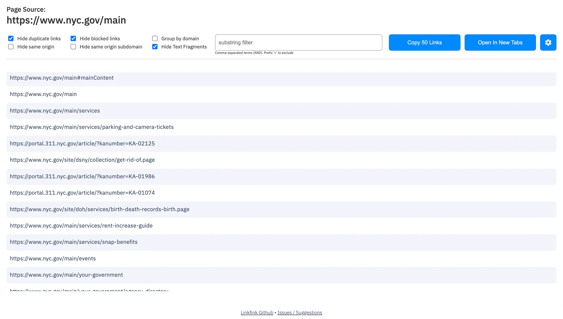 Screenshot of the updated Linkfink