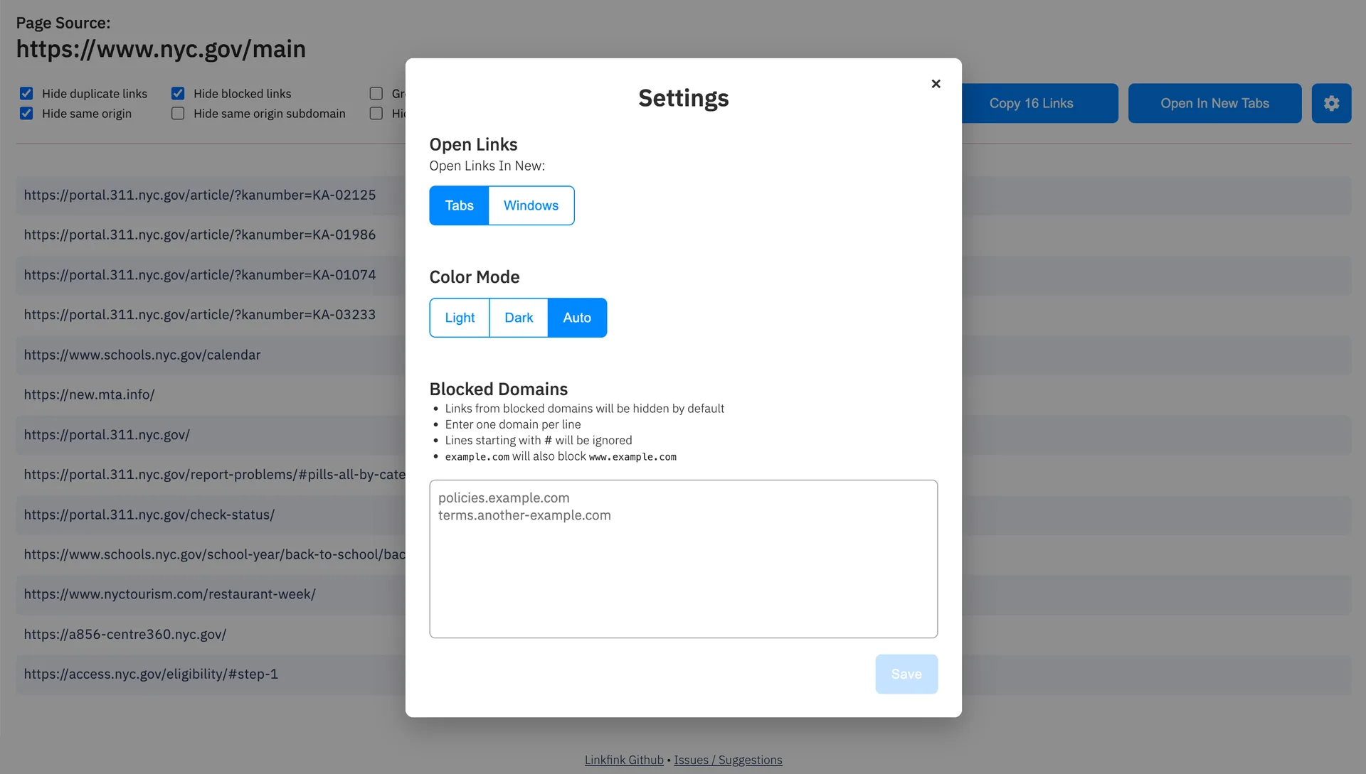 Screenshot of the original updated Linkfink